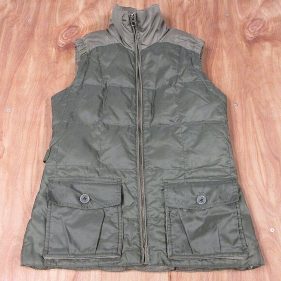 AVALANCHE Olive Green Two Tone Color Block Quilted Vest Sz S Goose Down Feathers - Picture 1 of 15
